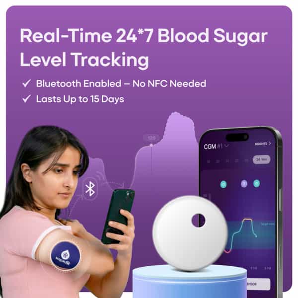 Sugar.fit Smart Glucose Monitor | Real-Time Blood Sugar Tracking | Bluetooth-Enabled Device 1 Nos