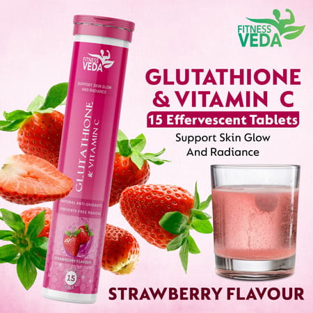 Fitness Veda Glutathione & Vitamin C 15 Effervescent Tablets L-Glutathione & Vitamin C Antioxidant