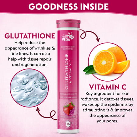 Fitness Veda Glutathione & Vitamin C 15 Effervescent Tablets L-Glutathione & Vitamin C Antioxidant