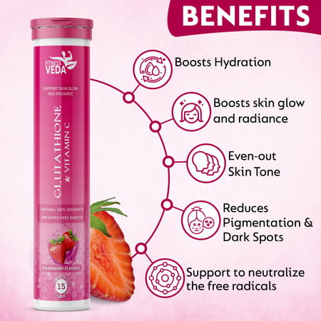 Fitness Veda Glutathione & Vitamin C 15 Effervescent Tablets L-Glutathione & Vitamin C Antioxidant