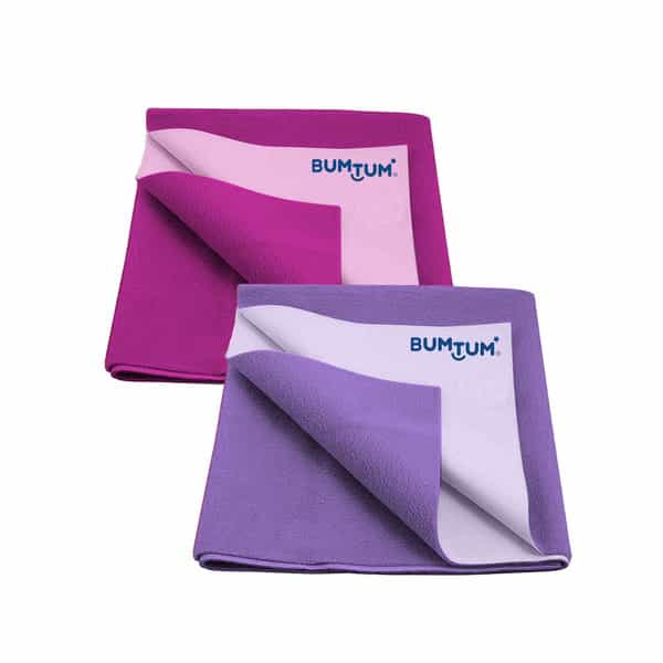 Bumtum Dry Sheet Leakproof Baby Bed Protector (Grape + Lilac Small Size 50*70Cm|Pack Of 2)