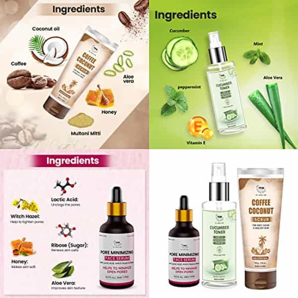 Tnw The Natural Wash Skincare Combo Of 3 With Scrub | Cucumber Toner & Pore Minimizing Face Serum