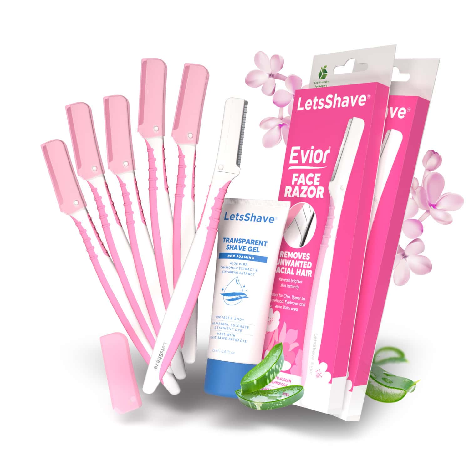 Letsshave Evior Face & Eyebrow Razor For Women - Pack Of 6 + Free Transparent Shave Gel 15ml