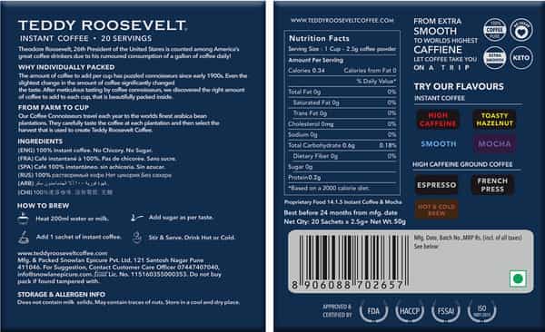Teddy Roosevelt Smooth Instant Coffee 50G