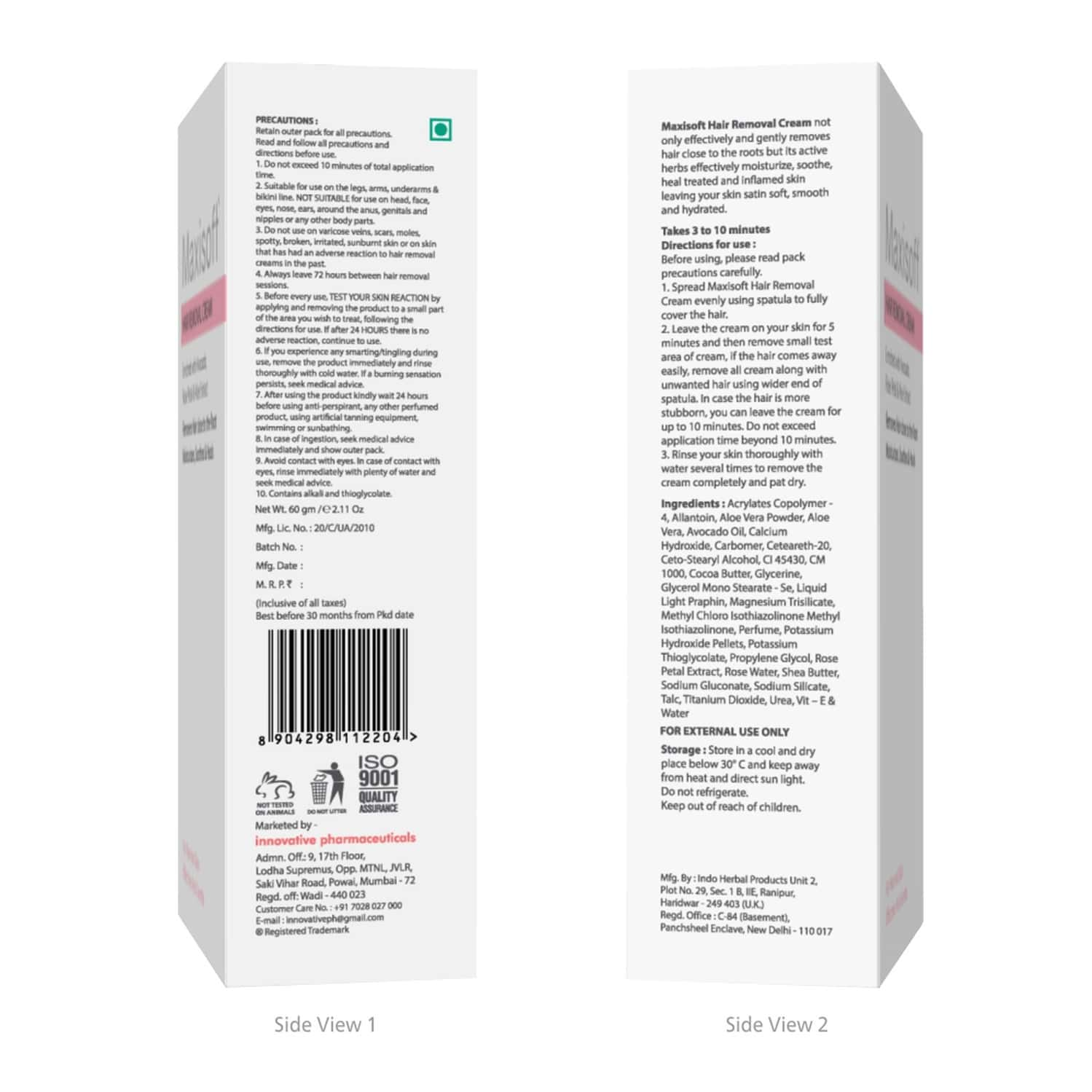 Maxisoft Hair Removal Cream 60 Gm | With Aloe & Avocado | Paraben Free (Pack Of 4)