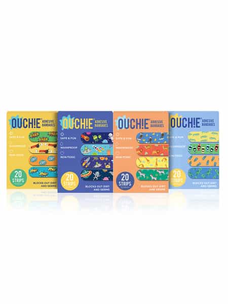 Ouchie Non-Toxic Printed Bandages Quadruple Set (20 Strips Each) - Multicolor