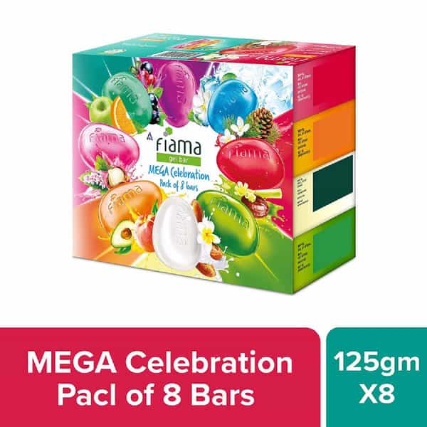 Fiama Gel Bathing Bar Mega Celebration Pack | With 8 Unique Gel Bars 125G Soap (Pack Of 8)