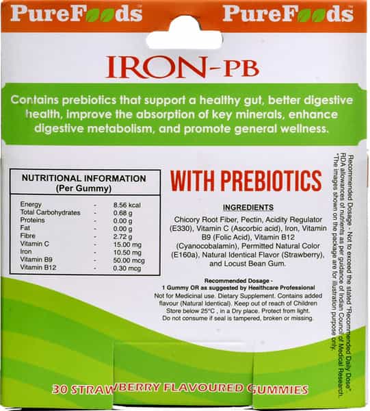 Purefoods Iron - Pb Iron + Vitamins Sugar Free Gummies For Kids With Prebiotics - 30 Gummies