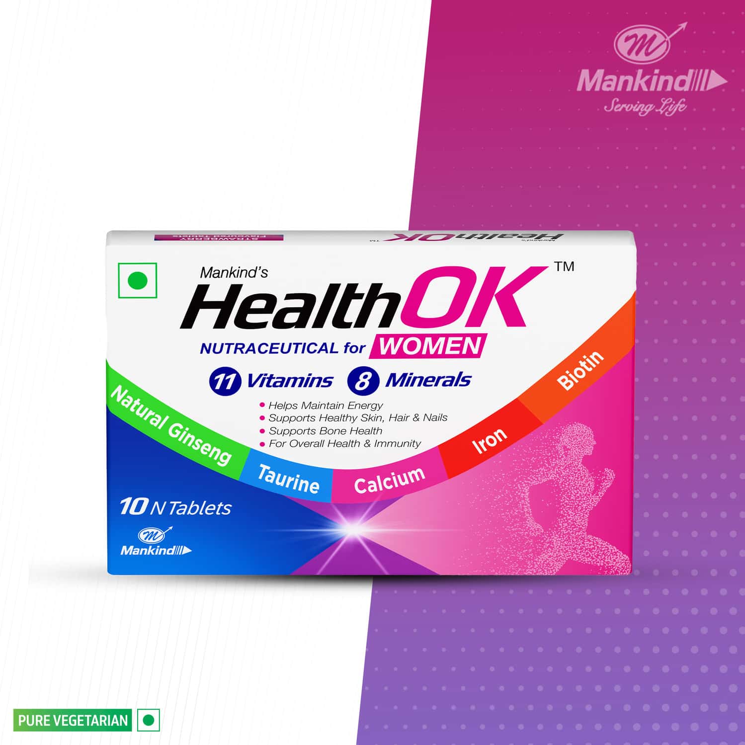 Health Ok Strawberry Flavour Nutraceutical For Women Strip Of 10 Tablets