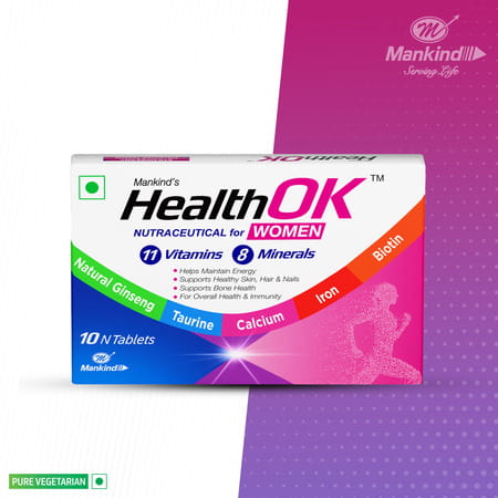 Health Ok Strawberry Flavour Nutraceutical For Women Strip Of 10 Tablets