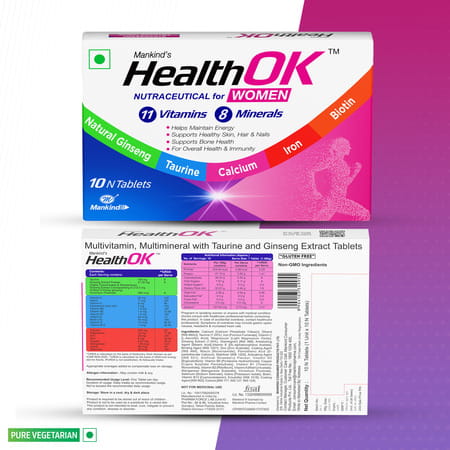 Health Ok Strawberry Flavour Nutraceutical For Women Strip Of 10 Tablets