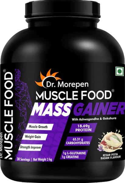 Dr. Morepen Mass Gainer For Muscle Growth Strength & Weight Gain Kesar Pista Badam Flavour - 3Kg