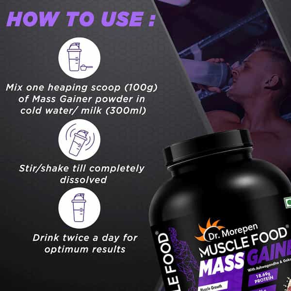 Dr. Morepen Mass Gainer For Muscle Growth Strength & Weight Gain Kesar Pista Badam Flavour - 3Kg