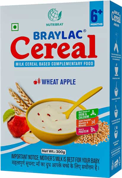 Braylac Cereal Wheat & Apple | 300 Gm | Bag In Box | For 6 To 24 Months Baby