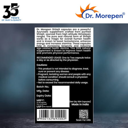 Dr. Morepen Shilajit And Testosterone Booster Capsules And Tablets - 60 Capsules & 60 Veg Tablets