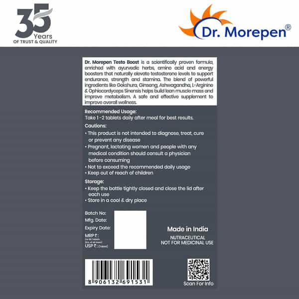 Dr. Morepen Shilajit And Testosterone Booster Capsules And Tablets - 60 Capsules & 60 Veg Tablets