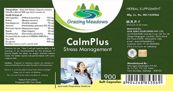 Grazing Meadows Calmplus 900 Capsules (500Mg) | Ayurvedic Herbal Stress Relief (Pack Of 4)