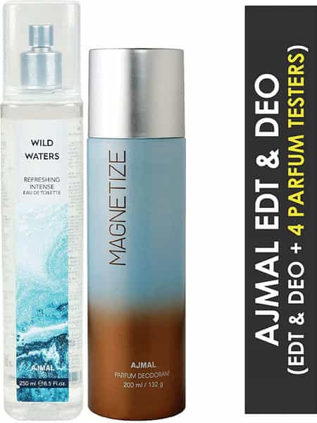 Ajmal Wild Waters Edt Of 250Ml & Magnetize Deodorant 200Ml Pack Of 2 (Total 450Ml) For Men & Women