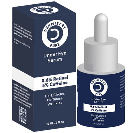 Dermistry 0.6% Retinol 5% Caffeine Under Eye Serum Puffiness Fine Line Wrinkles Puffy Dark Eyes 30ml