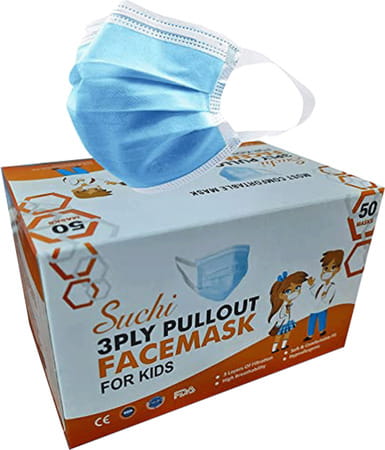 Suchi 3 Ply Disposable Surgical Pullout Face Mask For Kids Pack Of 50
