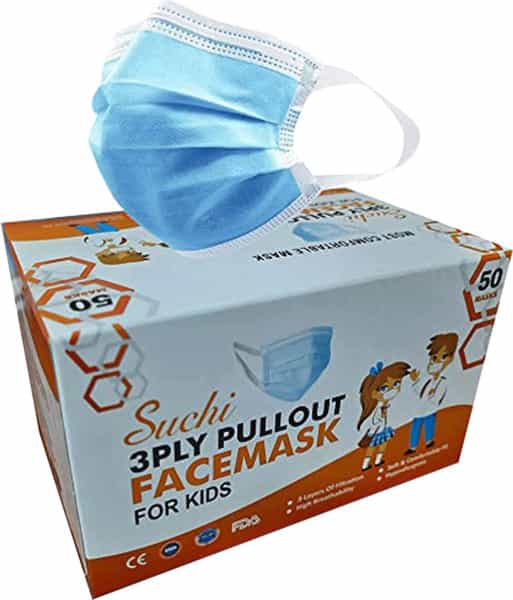 Suchi 3 Ply Disposable Surgical Pullout Face Mask For Kids Pack Of 50