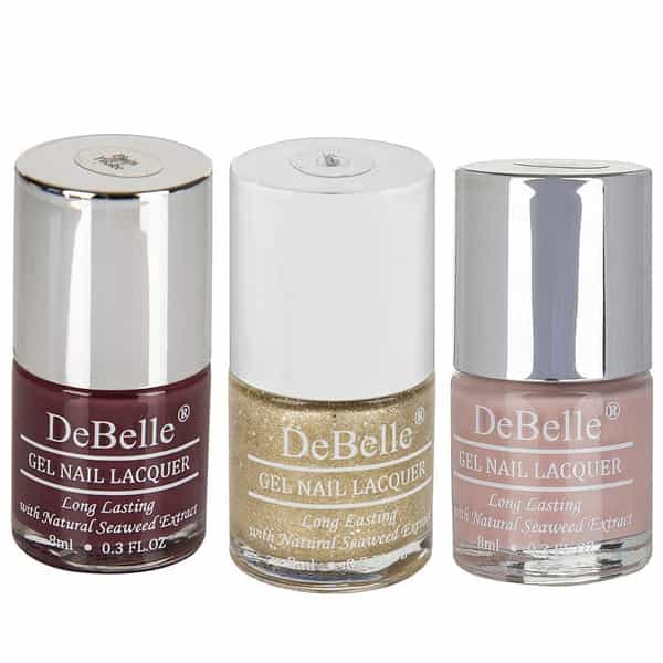 Debelle Gel Nail Polish Combo Set Of 3 Plum Toffee Peony Blossom [Nude] - 24 Ml (8 Ml Each)