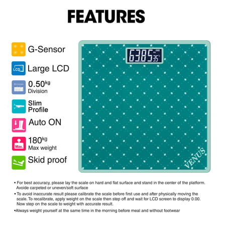 Venus (India) Electronic Digital Personal Bathroom Weight Machine | Upto 180kg | Eps-2599-New-Green
