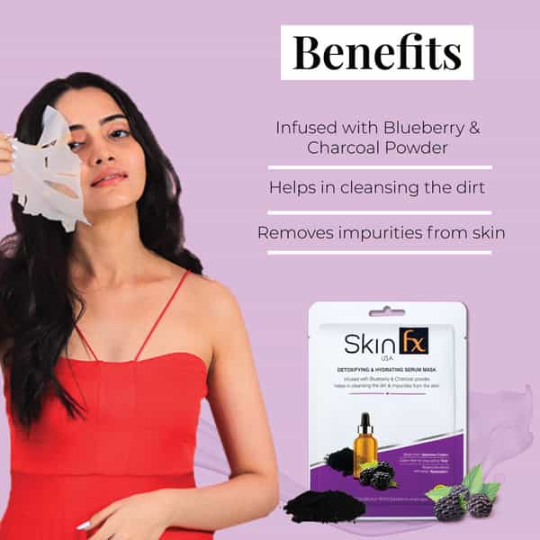Skin Fx Detoxifying & Hydrating Serum Mask, Blueberry & Charcoal Cleansing The Dirt & Impurity 25 Ml