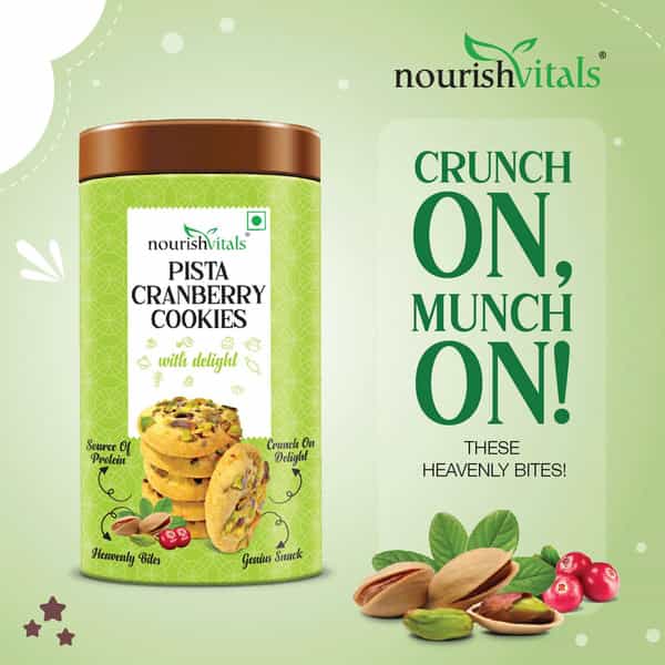 Nourishvitals Pista Cranberry Cookies + Multigrain Cookies Heavenly Bites Genius Snack 120G Each