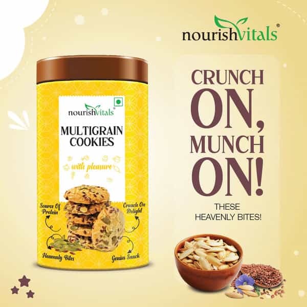 Nourishvitals Pista Cranberry Cookies + Multigrain Cookies Heavenly Bites Genius Snack 120G Each