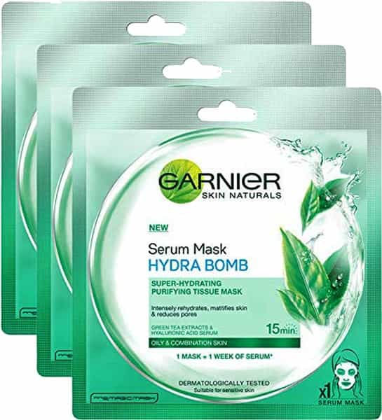 Garnier Skin Naturals Green Tea And Hyaluron Face Serum Sheet Mask - Buy 2 Get 1 Free