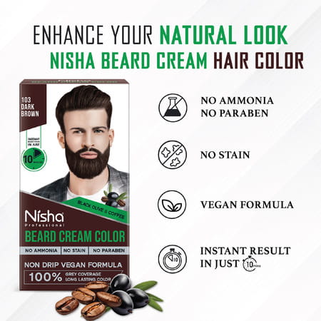 Nisha Beard Colour For Men Dark Brown 120g | Professional Beard Hair Colour | Ammonia Free