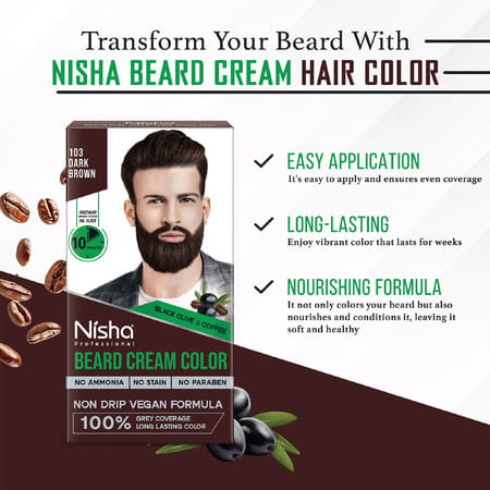 Nisha Beard Colour For Men Dark Brown 120g | Professional Beard Hair Colour | Ammonia Free
