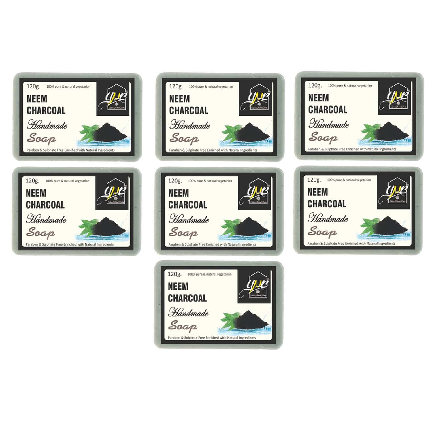 Ynb Yours Natural Buddy Organic Neem Charcoal Handmade Sls & Paraben Free Soap 120g (pack Of 7)