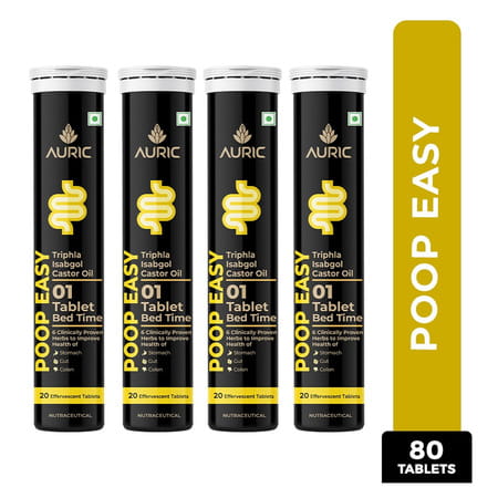 Auric Poop Easy Effervescent Tablet | Healthy Gut, Relieve Constipation, Cleanses Colon | 80 Tablets