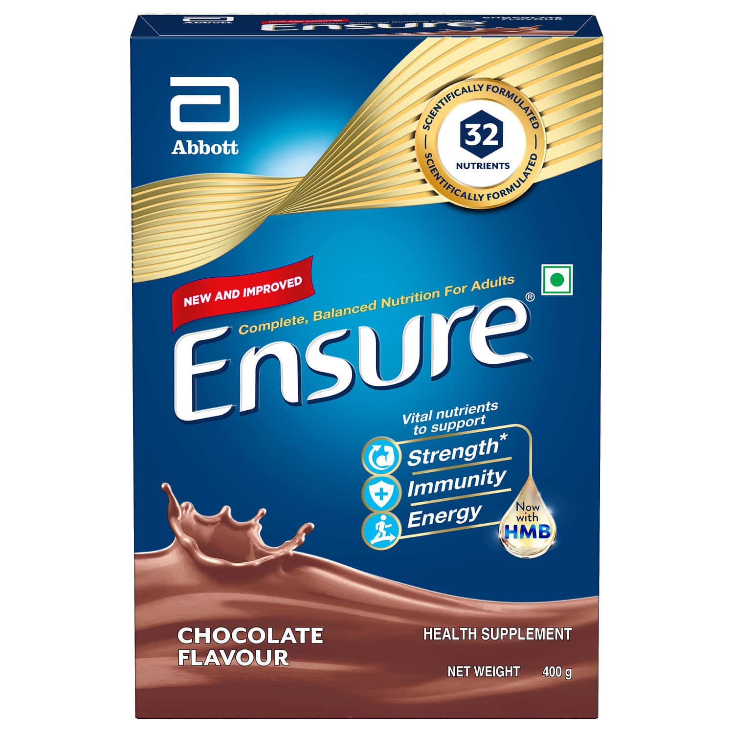 Ensure Balanced Nutrition For Adults Chocolate Flavour With Hbm Box Of 400 Gm
