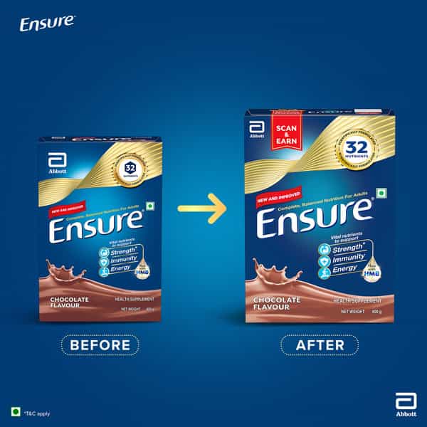 Ensure Balanced Nutrition For Adults Chocolate Flavour With Hbm Box Of 400 Gm