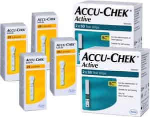 Accu-chek Active 2 Packs Of 100 (50x2) Test Strips + 1 Pack Of Softclix Lancet 200