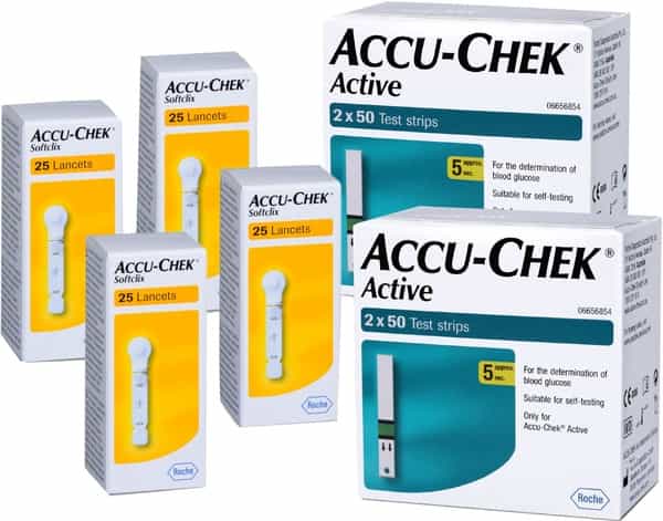 Accu-Chek Active 2 Packs Of 100 (50X2) Test Strips + 1 Pack Of Softclix Lancet 200