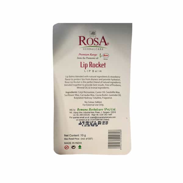 Rosa Lip Rocket Lip Balm - Strawberry With Cocoa Butter & Lavender Oil I Soft Lips I Pack 1- 10Gm
