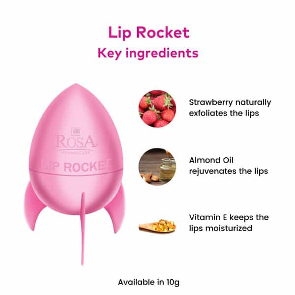Rosa Lip Rocket Lip Balm - Strawberry With Cocoa Butter & Lavender Oil I Soft Lips I Pack 1- 10Gm