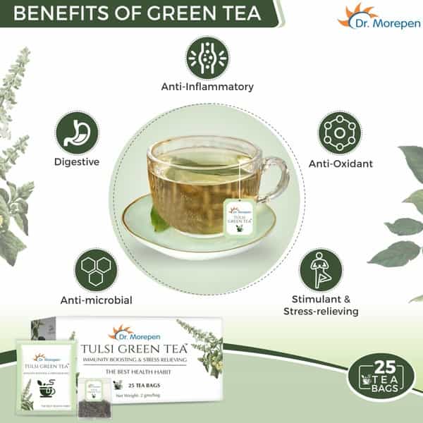 Dr. Morepen Tulsi Green Tea Stress Relieving & Immunity Boosting Tea - 25 Tea Bags