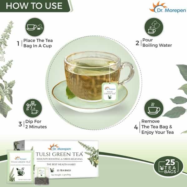 Dr. Morepen Tulsi Green Tea Stress Relieving & Immunity Boosting Tea - 25 Tea Bags