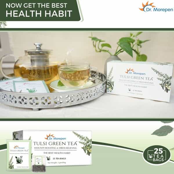 Dr. Morepen Tulsi Green Tea Stress Relieving & Immunity Boosting Tea - 25 Tea Bags