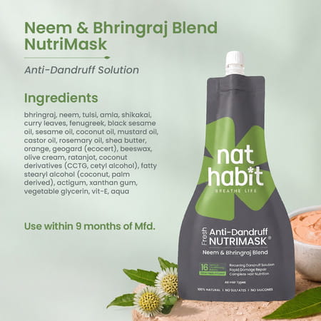 Nat Habit Neem Bhringraj Fresh Hair Mask Anti-Dandruff | Itch Control & Frizzy Hair Treatment (40G)