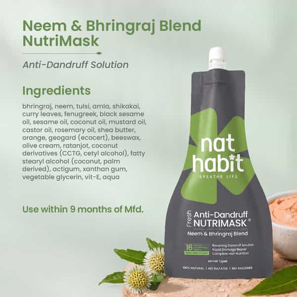 Nat Habit Neem Bhringraj Fresh Hair Mask Anti-Dandruff | Itch Control & Frizzy Hair Treatment (40G)
