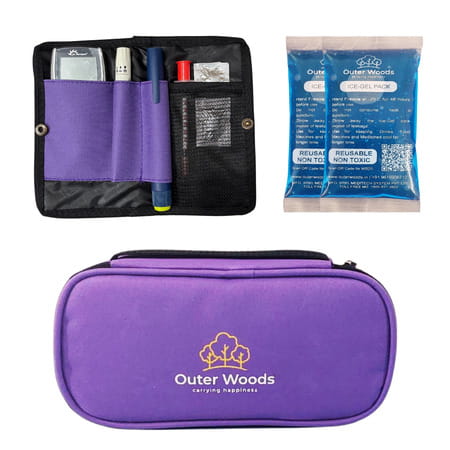 Outer Woods Insulin Cooler Bag With 2 Ice Gel Packs | 6+ Hrs Cooling | Insulin Travel Pouch - Purple