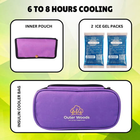 Outer Woods Insulin Cooler Bag With 2 Ice Gel Packs | 6+ Hrs Cooling | Insulin Travel Pouch - Purple