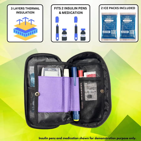 Outer Woods Insulin Cooler Bag With 2 Ice Gel Packs | 6+ Hrs Cooling | Insulin Travel Pouch - Purple