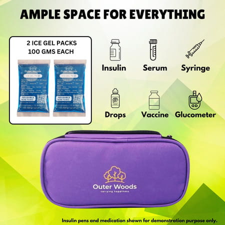 Outer Woods Insulin Cooler Bag With 2 Ice Gel Packs | 6+ Hrs Cooling | Insulin Travel Pouch - Purple